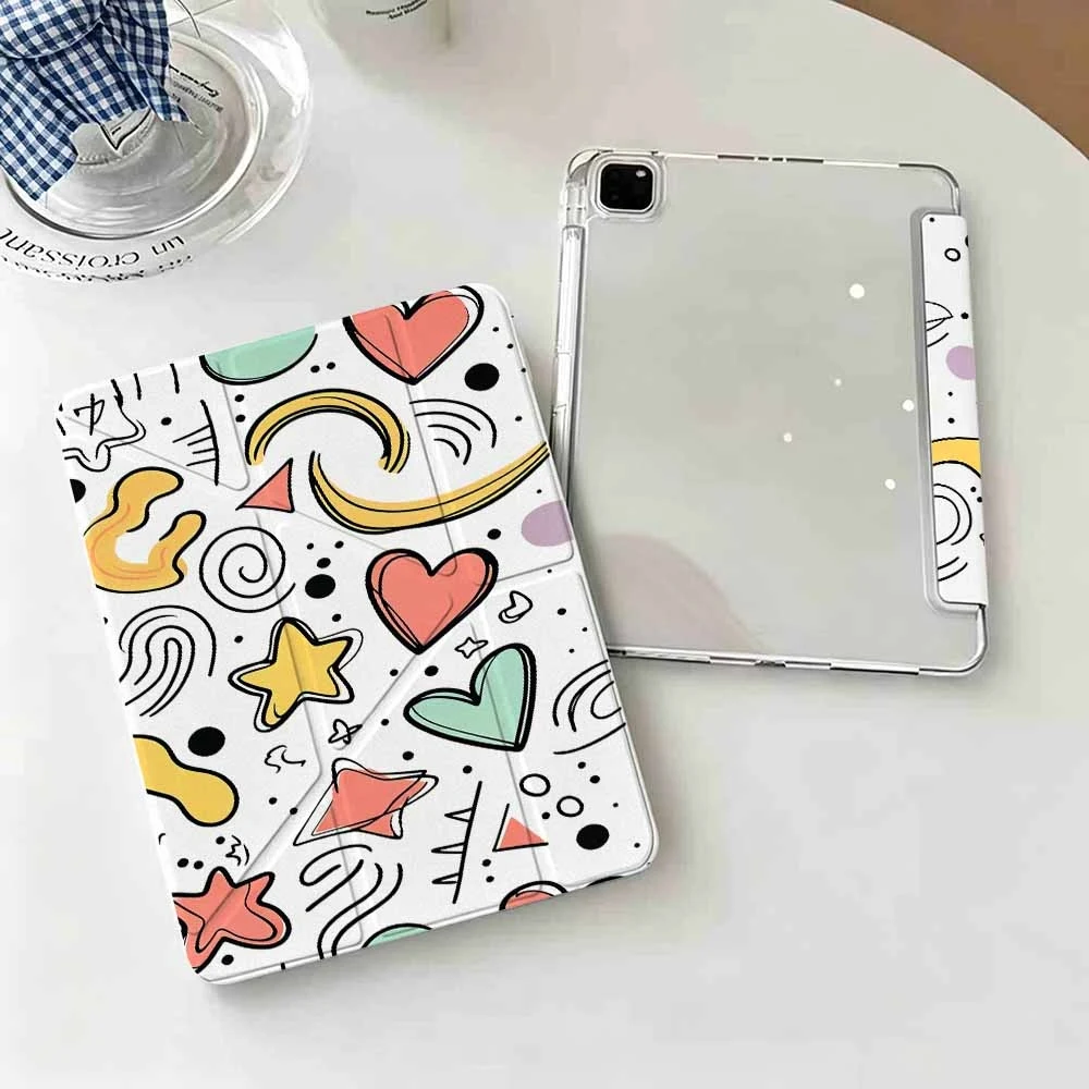 Hot Doodle Hearts Stars For IPad Mini Air Pro 13 12.9 11 10.9 10.5 10.2 9.7 8.3 7.9 inch 5 6 7 8 th Pen Slot Tablet Case