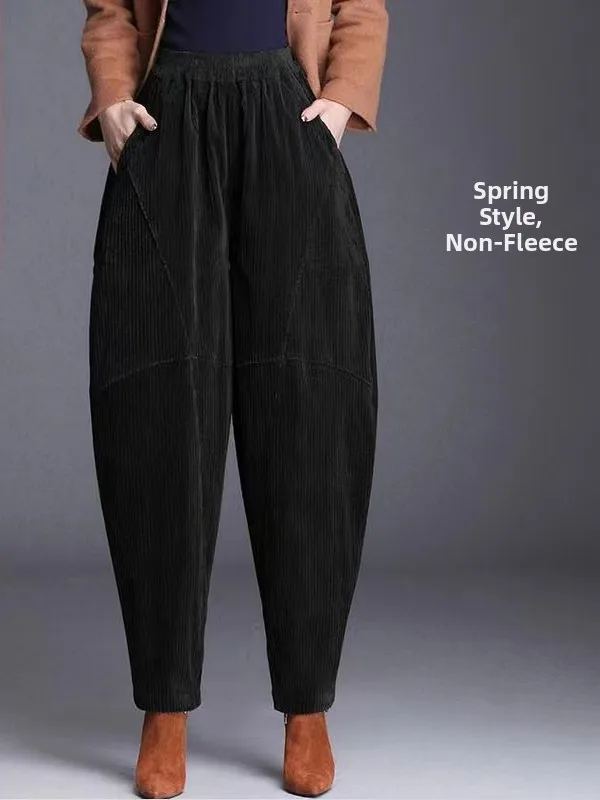 

plus Size Autumn Spring Thin Lantern Pants Casual Loose Middle Aged Mommy Clothes Corduroy Harlan Pants High Waist Trousers