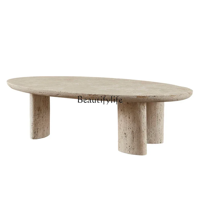 

Wabi-Sabi Style Natural Travertine Coffee Table Designer Living Room Sofa Coffee Table Travertine Villa Tea Table