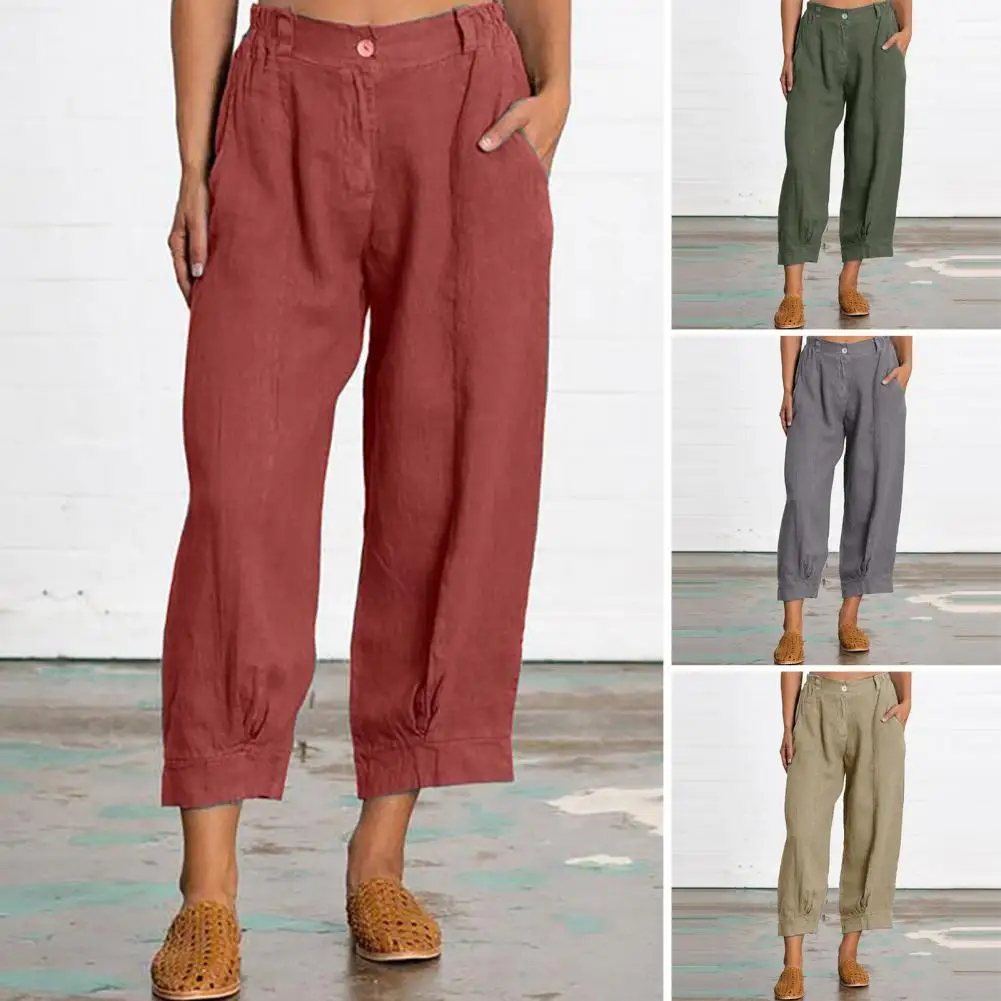 Women Elastic High Waist 3/4 Pant Casual Active Fit Wide Capris Leg Pants Trousers With Pockets Pants for Women Women’s Pants