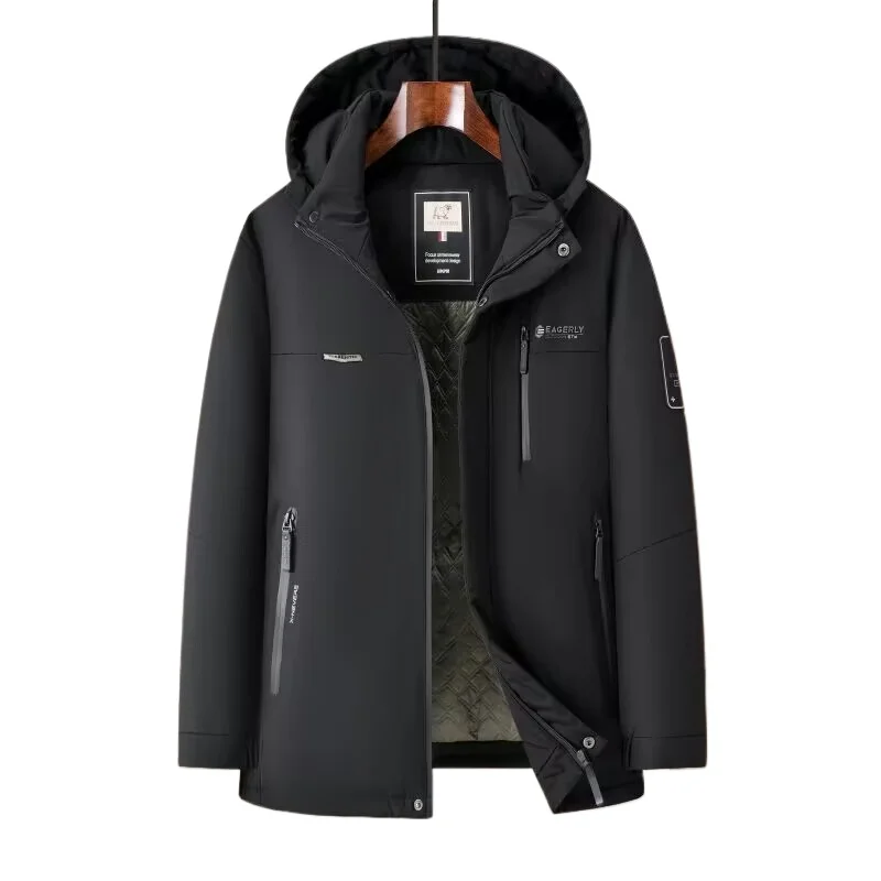 

Blue Mens Down Jacket Winter Warm Detachable Hood Casual Thick Parka Coat 2025 New Classic Solid Color Padded Outerwear