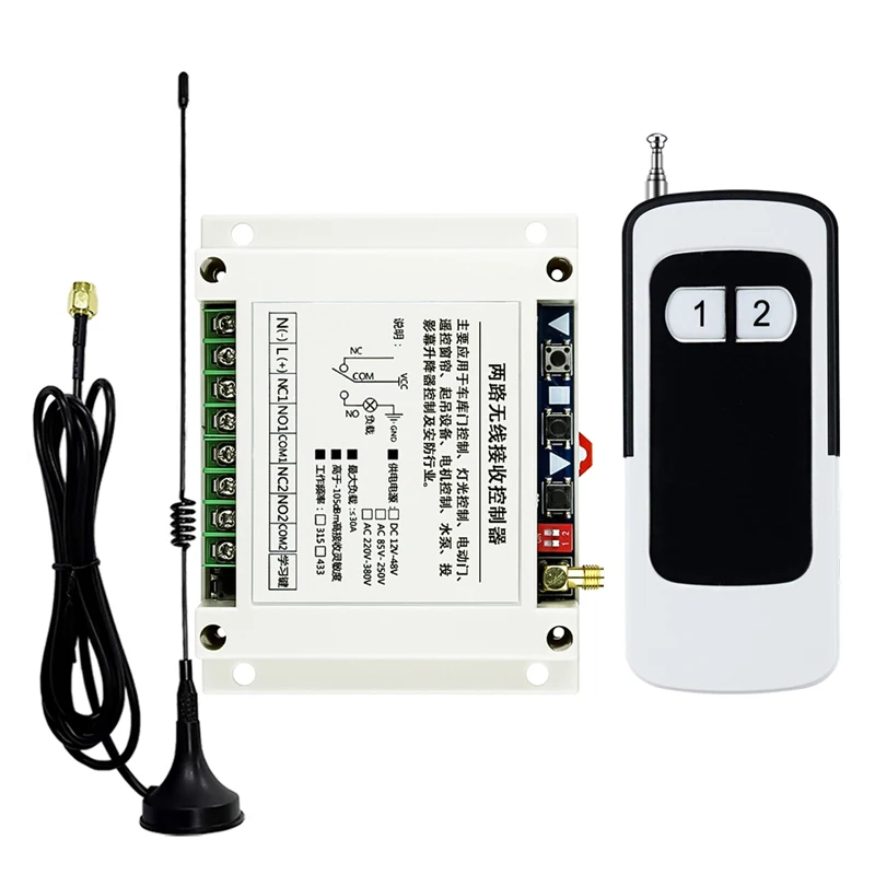 433M Long DC 12V 24V 36V 48V 30A Relay 2CH RF Wireless Remote Control Receiver  Industrial control Transmitter Garage Door Motor