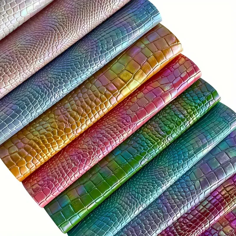 10pcs Rainbow Crocodile Pattern Faux Leather Sheets, A4 Size 20x30cm, Ideal for DIY Crafts, Bows, Handbags & Sewing Projects