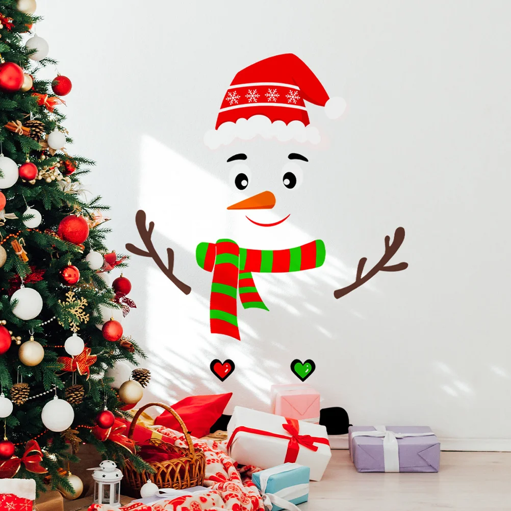 

Holiday Wall Stickers Christmas Cartoon Snowman Face Xmas Window Decorations Snowflake Clings Glass Windows Door Stickers