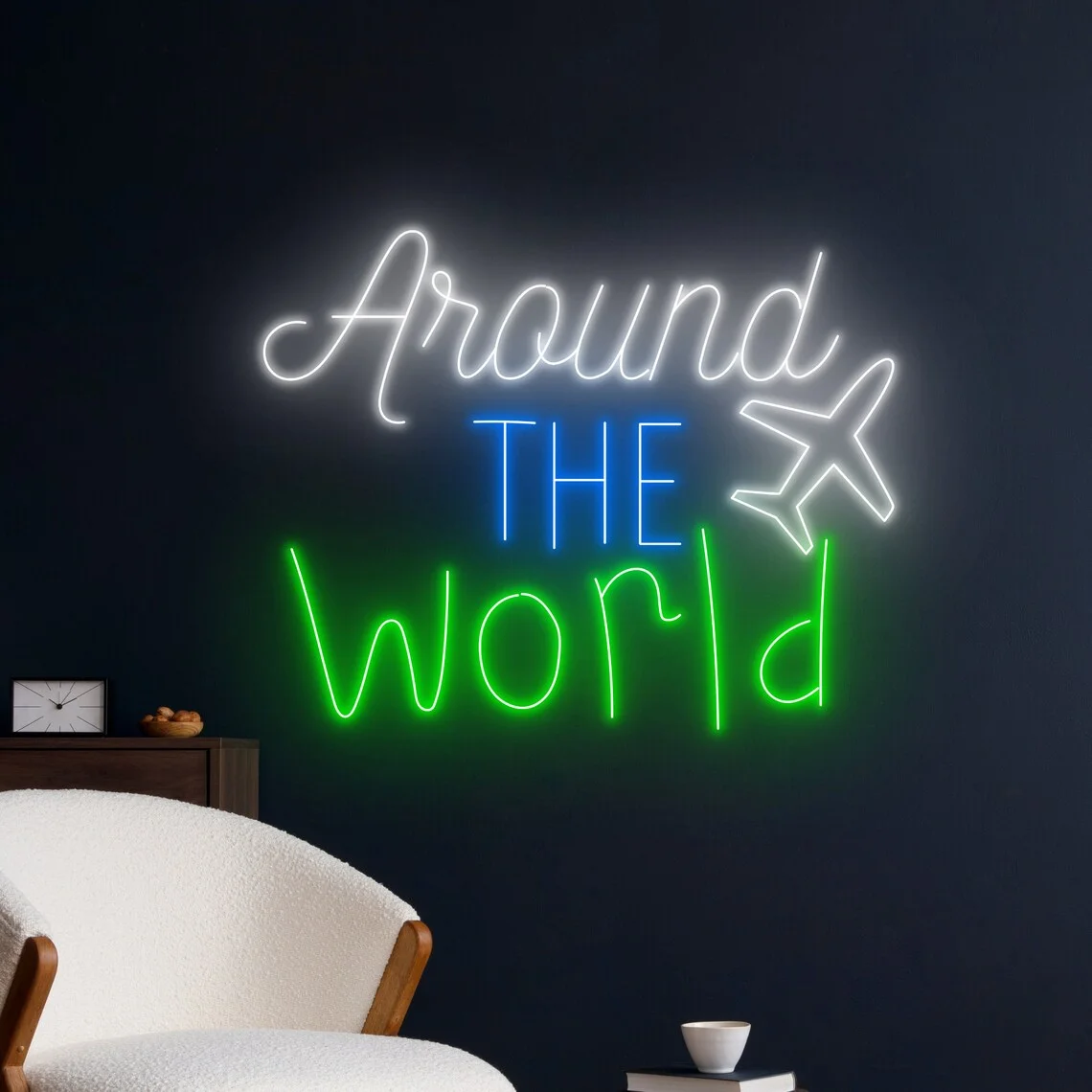 Around The World Neon Sign, AirPlane Neon Sign AirPlane Decor, Text Neon Sign, Travel Agency Decor