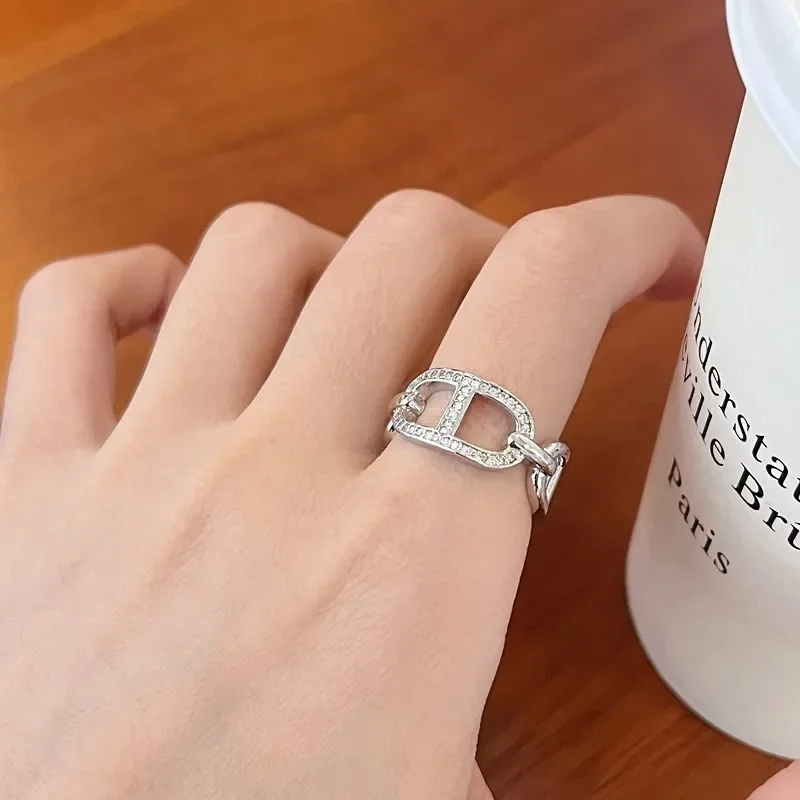 Water diamond letter CD ring, couple opening gold-plated, adjustable pair ring accessory