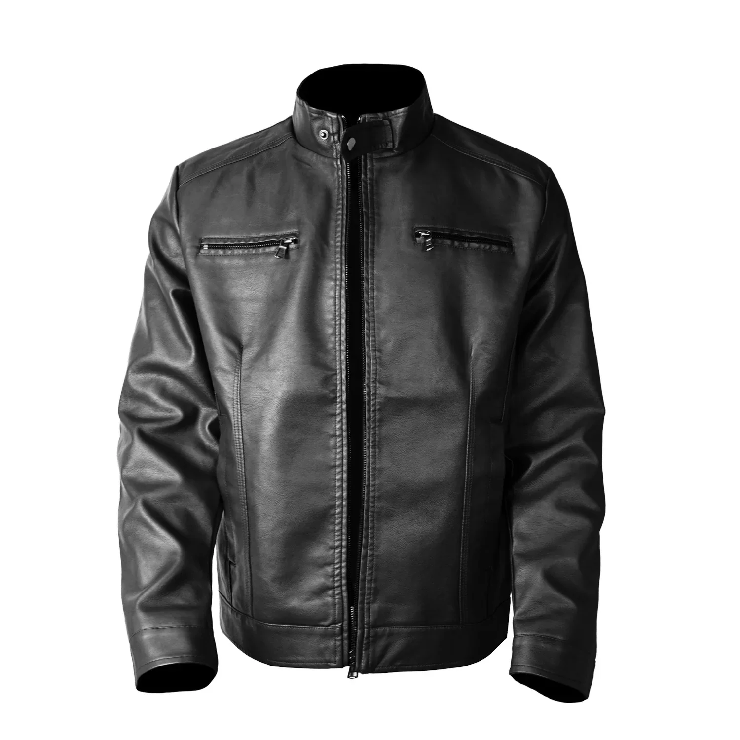 

Men's Vintage Leather Jacket, Genuine Cowhide Biker Coat, Black Motorcycle Jacket, Mens Autumn Winter Fashion Outerwear