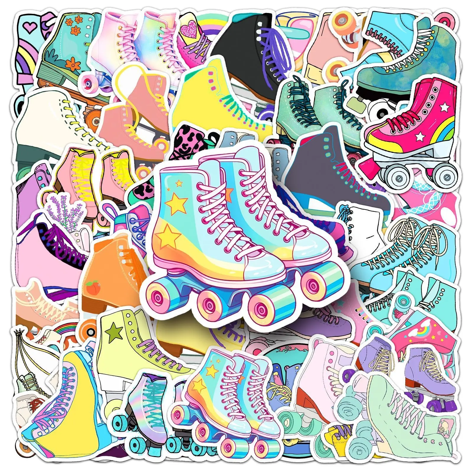 10/50pcs Cool Roller Skates Cartoon Stickers Aesthetic DIY Skateboard Car Bike Phone Luggage Graffiti Girl Gradient Sticker Toy