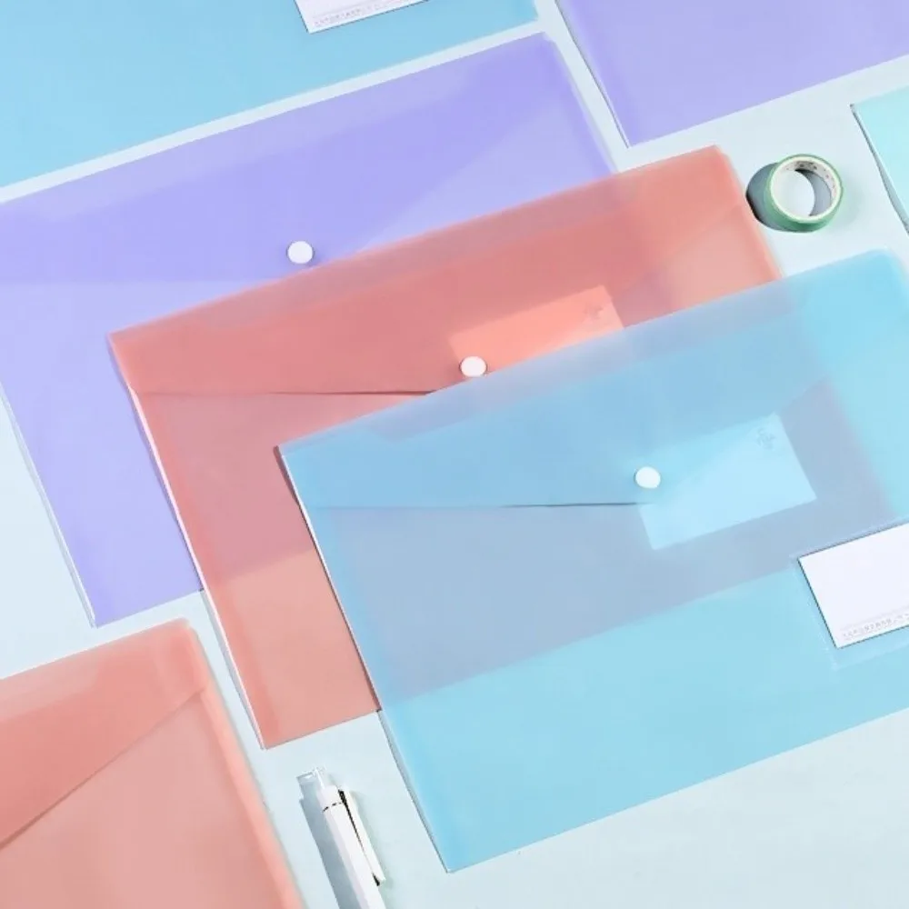 10 قطعة A4 حقيبة ملفات بلاستيكية شفافة مقاوم للماء أزرار خاطفة وثيقة حقيبة التخزين منظم أوراق متعددة الأغراض ﻿