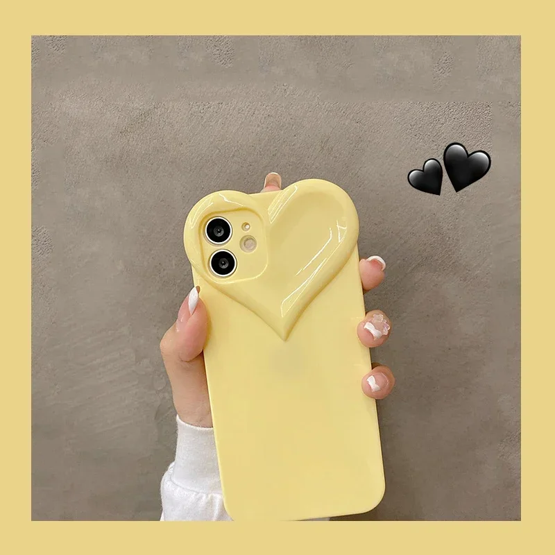 

3D Love Heart Cute Phone Case For iPhone 14 11 12 13 15 Pro Max X XR XS 7 8 Plus Candy Color Solid Soft Silicone Tpu Back Cover