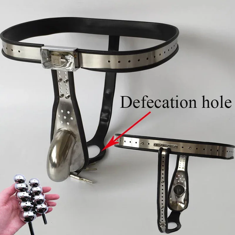 

Male Stainless Steel Chastity Belt Cage Device Adjustable Underwear BDSM Bondage Lockable Cage with Anal Plug Sex Toys for Men