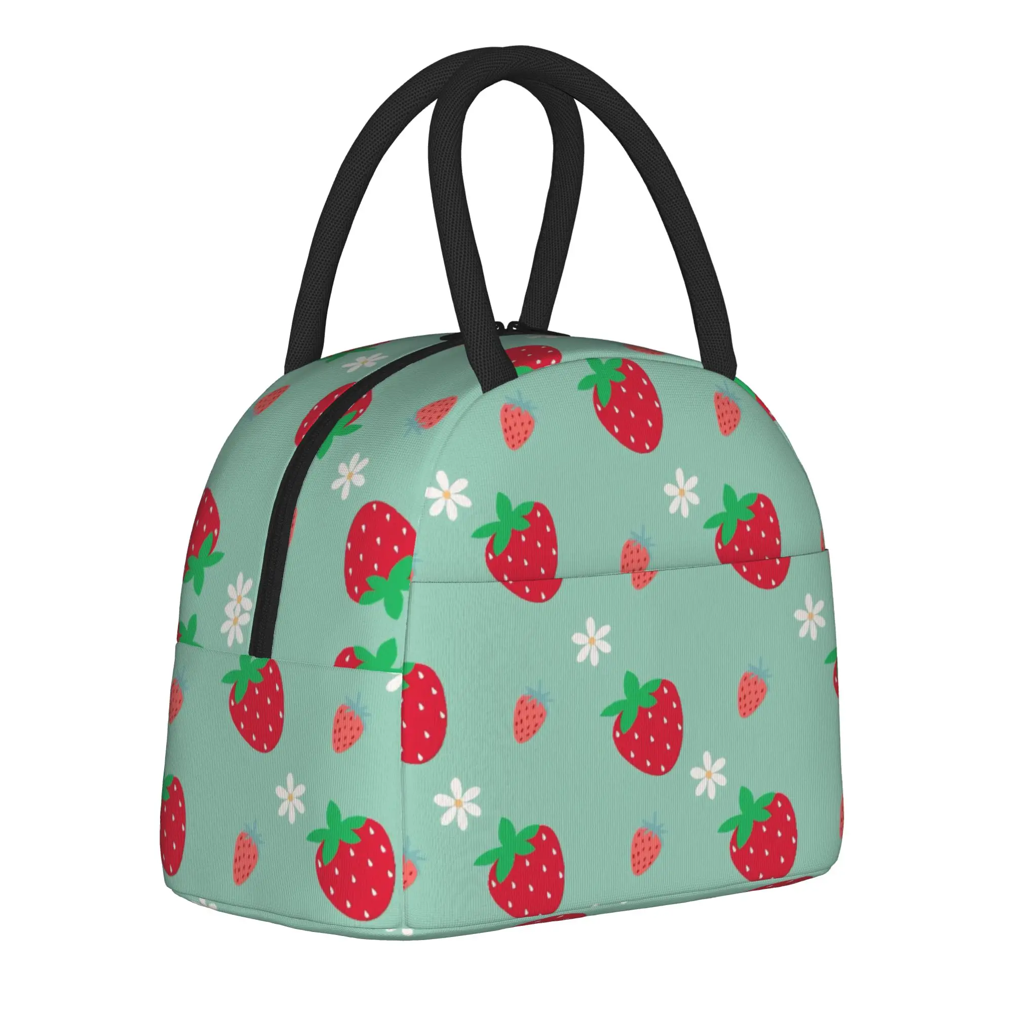 Pink Strawberry Cute Floral Handheld Thermal Cooler Bag Cartoon Reusable Insulated Lunch Bags Causal Storage Box For Picnic