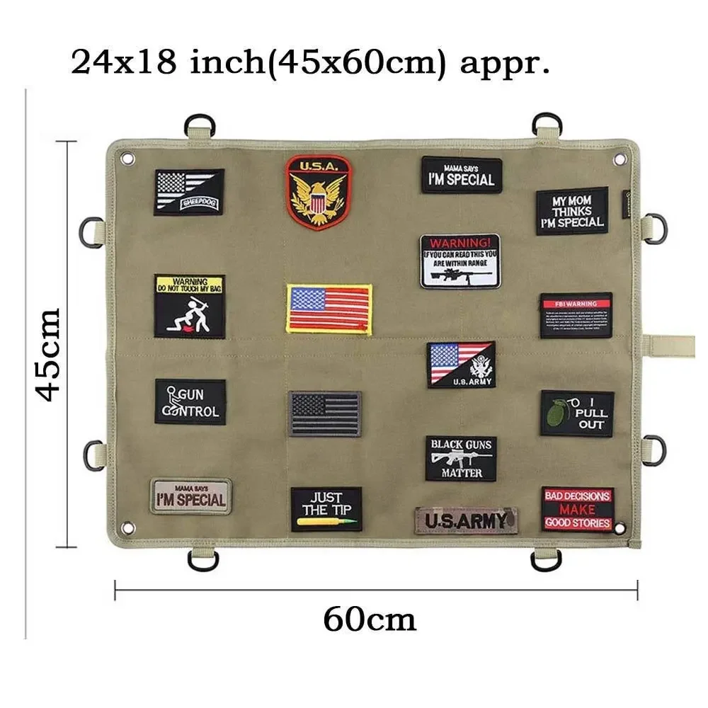 Tático Patch Panel para Display ID Patches, Superfície Balístico Backing, Grande gancho Loop, 360-deg D-Rings, Moral, 24 em X 18 em