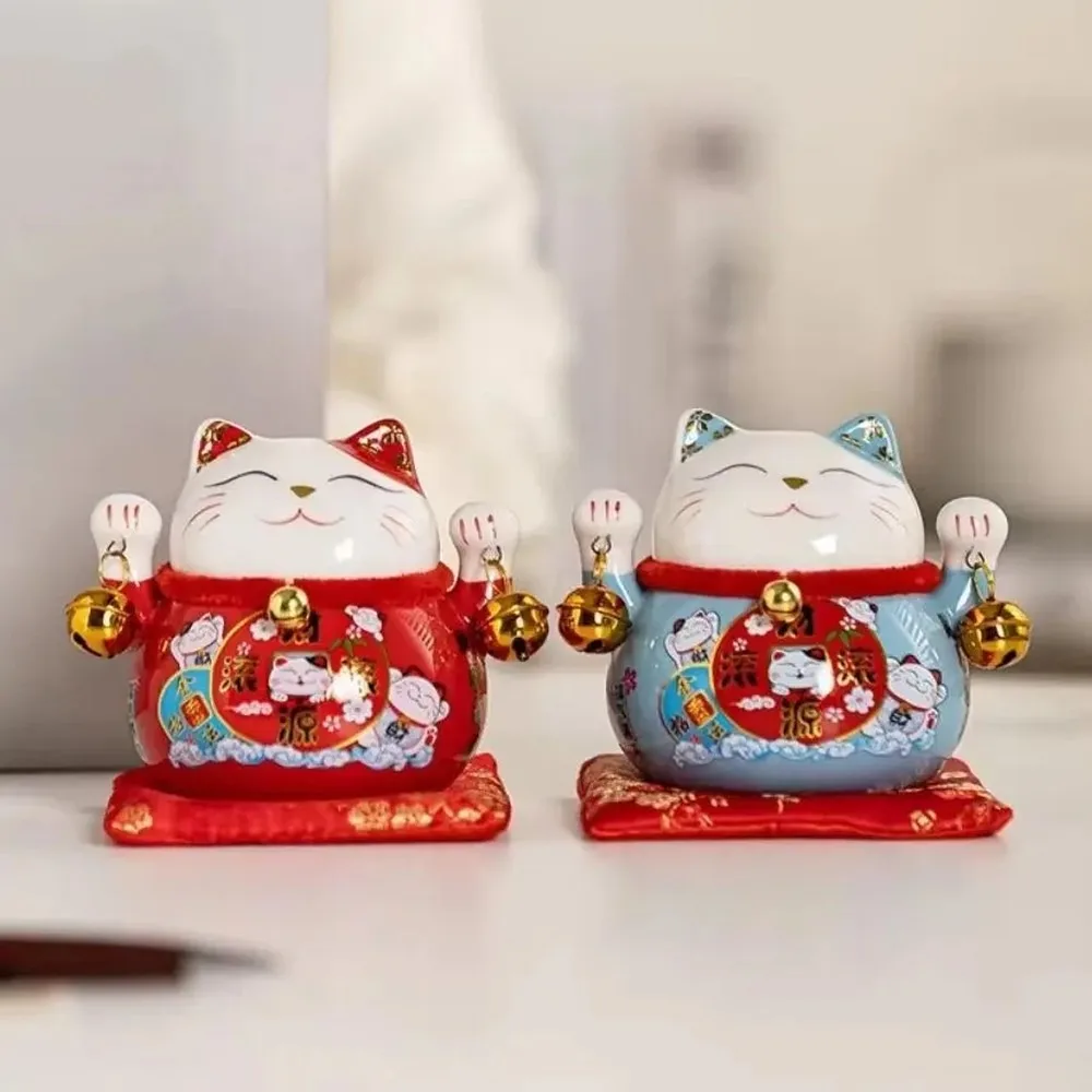 Adorable Ceramic Lucky Cat Piggy Bank, Cute Fortune Cat Money Box for Home Decor, Desk Shelf Storage, Wealth Attracting