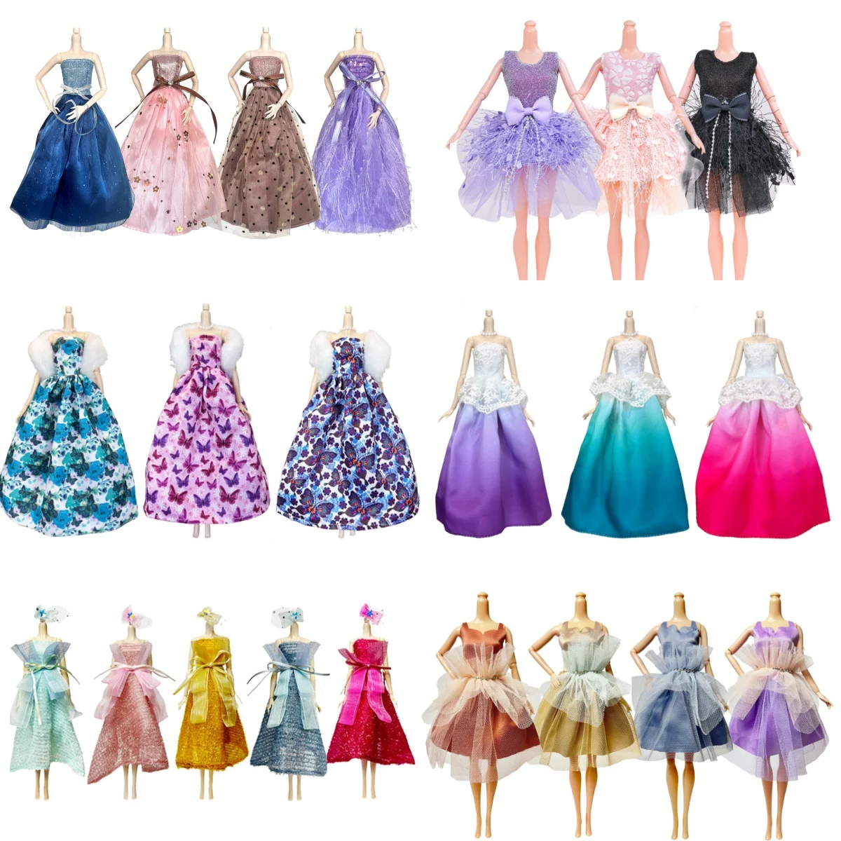 Fashion Bow Evening Dress/Sweet Feather Dress/Bubble Sleeve Dress For 1/6 FR Babi Supermodel Doll Dress Up Clothes Accessories
