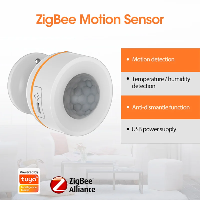 Tuya Zigbee Smart PIR Motion Sensor,IR detects motion sensor Battery Powered or USB Charge,Works with TUYA Smart Life APP