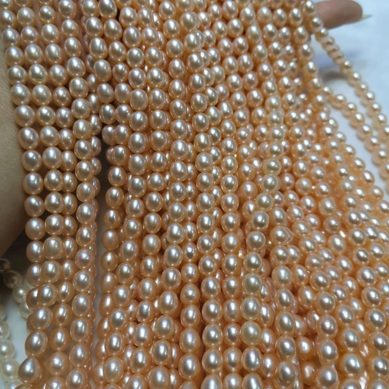 

Romantic Pink Pearl Strand,9-10mm Rice Shape Pink, 925 Sterling Silver, Wedding & Date Jewelry