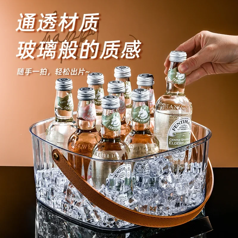 Bar Ice Bucket Portable Uncovered Beverage Beer Bucket Transparent Storage Bucket Refrigerated Ice Storage Bucket