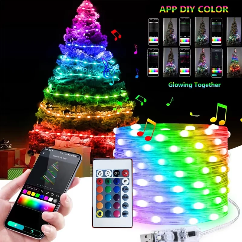 

Pop Smart LED String Light Bluetooth APP Control USB RGB Fairy Lights Waterproof Music Sync Dream Color Light Party Room DIY Dec