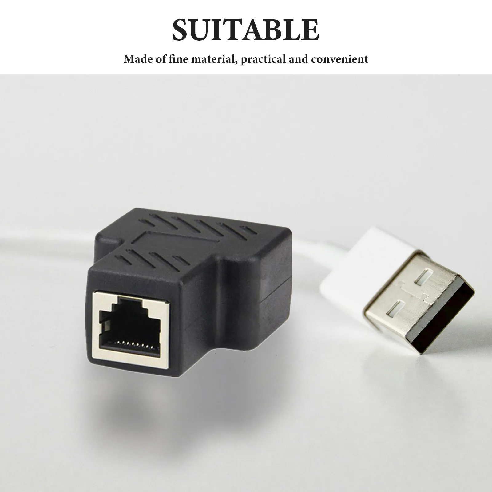 2Pcs Black Network Splitter Connector Rj45 Dual Port Adapter Solves Short Cable Issues Sturdy Plastic Design for Home Office