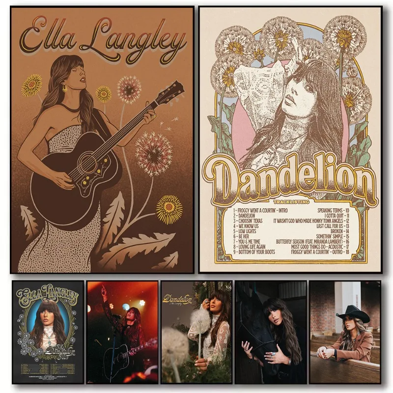 Singer E-Ella Langley Dandelion Tracklist Western Cowgirl Music Aesthetic Canvas Poster Wall Art Pictures Home Decor Gift