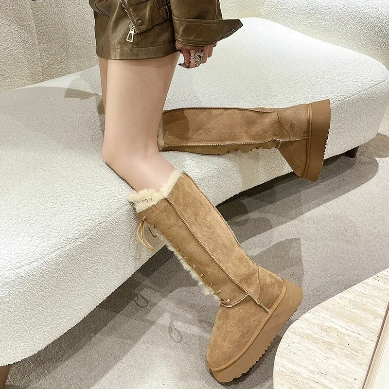 2024 New Cross Lace Up Women\'s Boots Cold-proof Warm Winter Snow Boots Non-slip Thick Sole Fashion Ladies Shoes Zapatos De Mujer