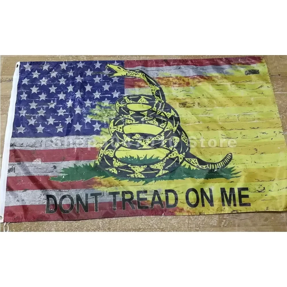 CUSTOM DONT TREAD ON ME Flag Large Outdoor Banner WITH HALF USA HALF YELLOW FLAG