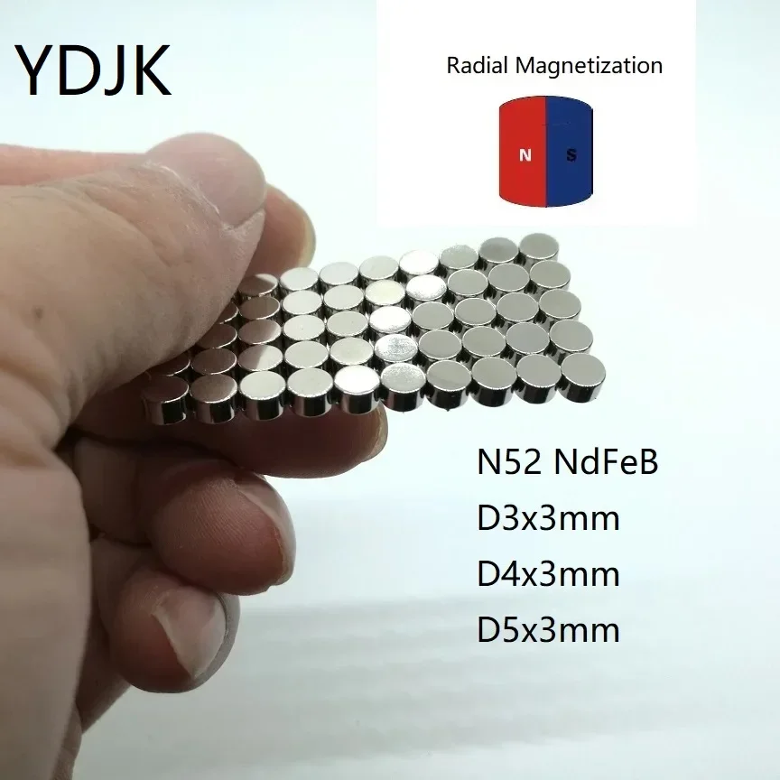 10 50PCS/LOT Disc N52 Radial Magnetization NdFeB Magnet 3*3 4*3 5*3 Strong Rare Earth Permanent Neodymium Magnets 3x3 4x3 5x3
