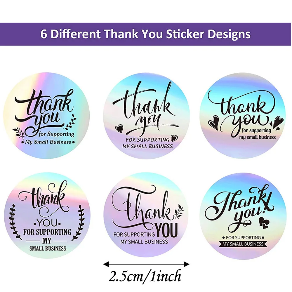 25mm Rainbow Laser Thank You Stickers Small Business Stickers 50-500pcs Adhesive Labels For Business Boutiques Wrapping Supplies