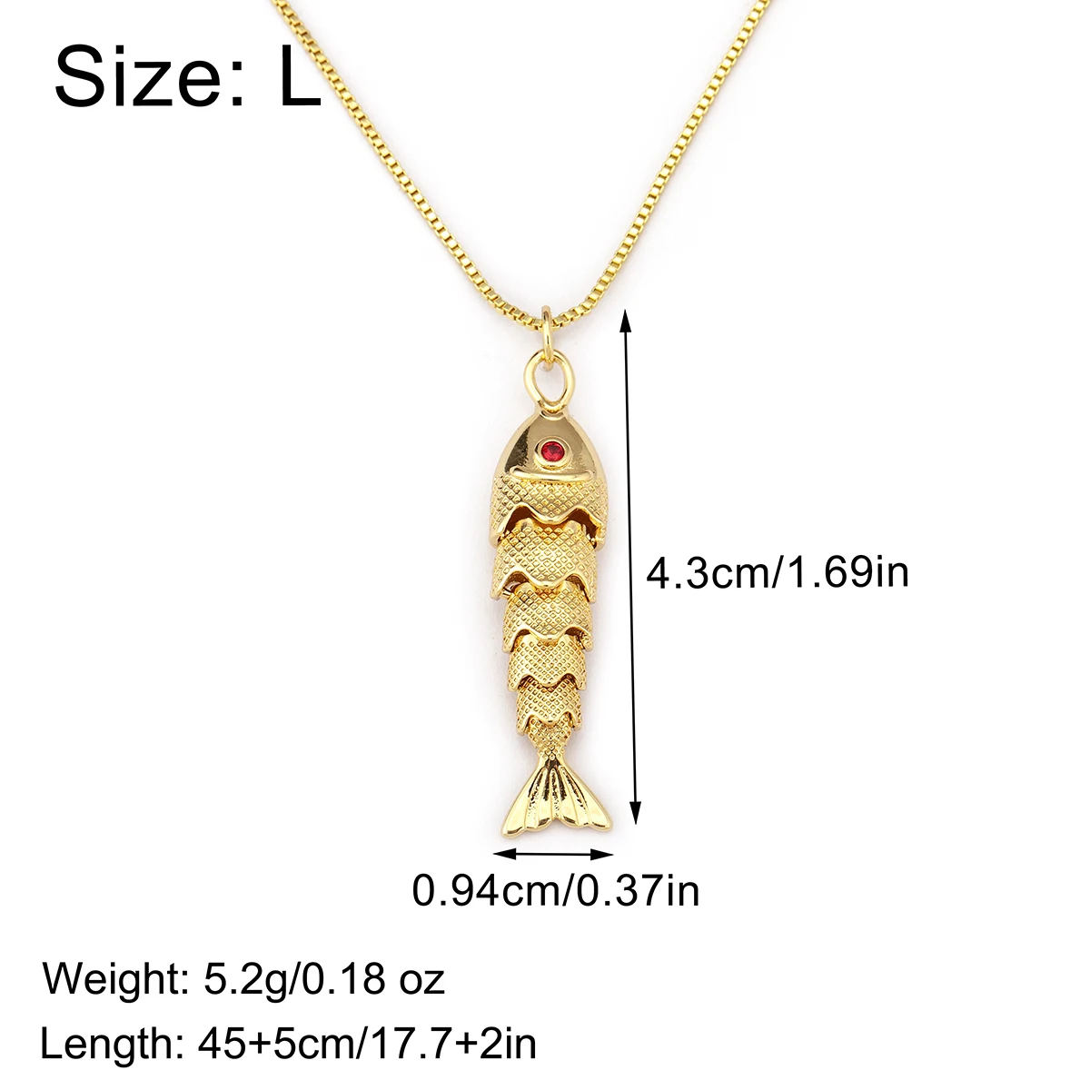 Fashion Cute Movable Fish Shape Pave Red Zircon Charms Pendant Necklace For Women Men S/M/L Sizes Choice Copper Ocean Jewelry