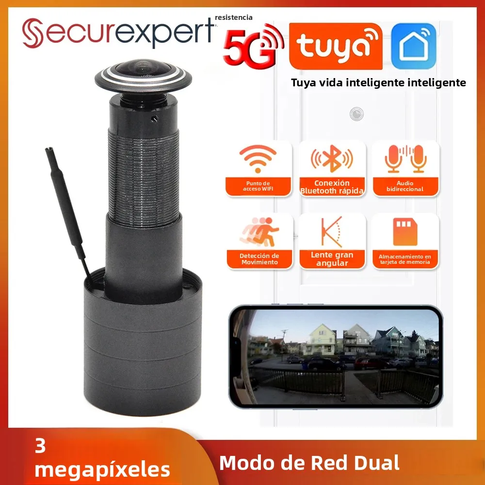Cámara de Vigilancia para Puerta con WiFi 2.4G/5G de 3MP HD, Mirilla Digital con Detección de Movimiento y Audio Bidireccional, Tuya Smart Life para Seguridad del Hogar