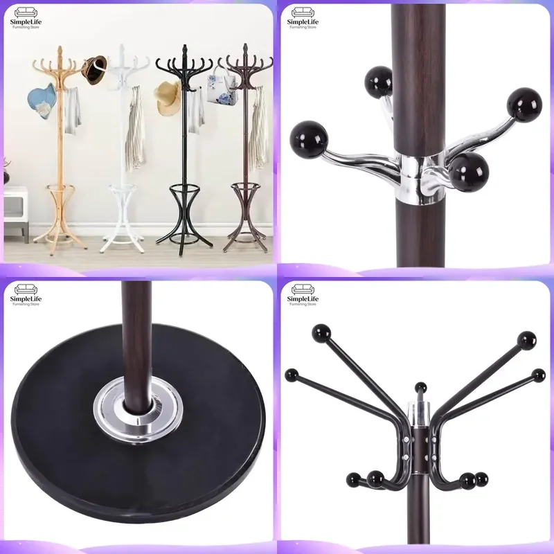 Modern Iron Coat Rack Stand Free Standing Hall Tree with Hooks Multifunctional Clothes Hanger for Entryway Bedroom Living