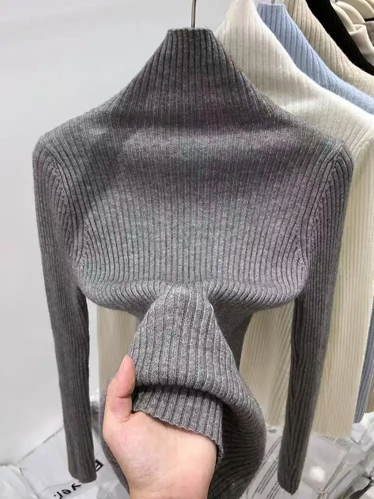 

Ay Вязаный свитер с высоким воротником, женский модный базовый слой, осенне-зимний одинаковый свитер с пальто Sweet Sle Slim F...