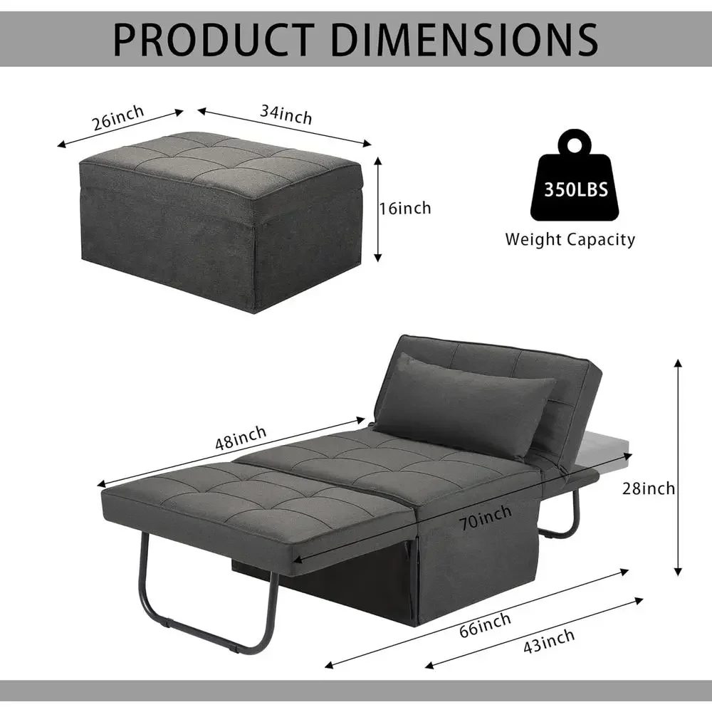 Soa Bed, Set o 4 in 1 Multi-unction olding Ottoman Breathable Linen Couch Bed with Adjustable Backrest ern Convertible Chair or