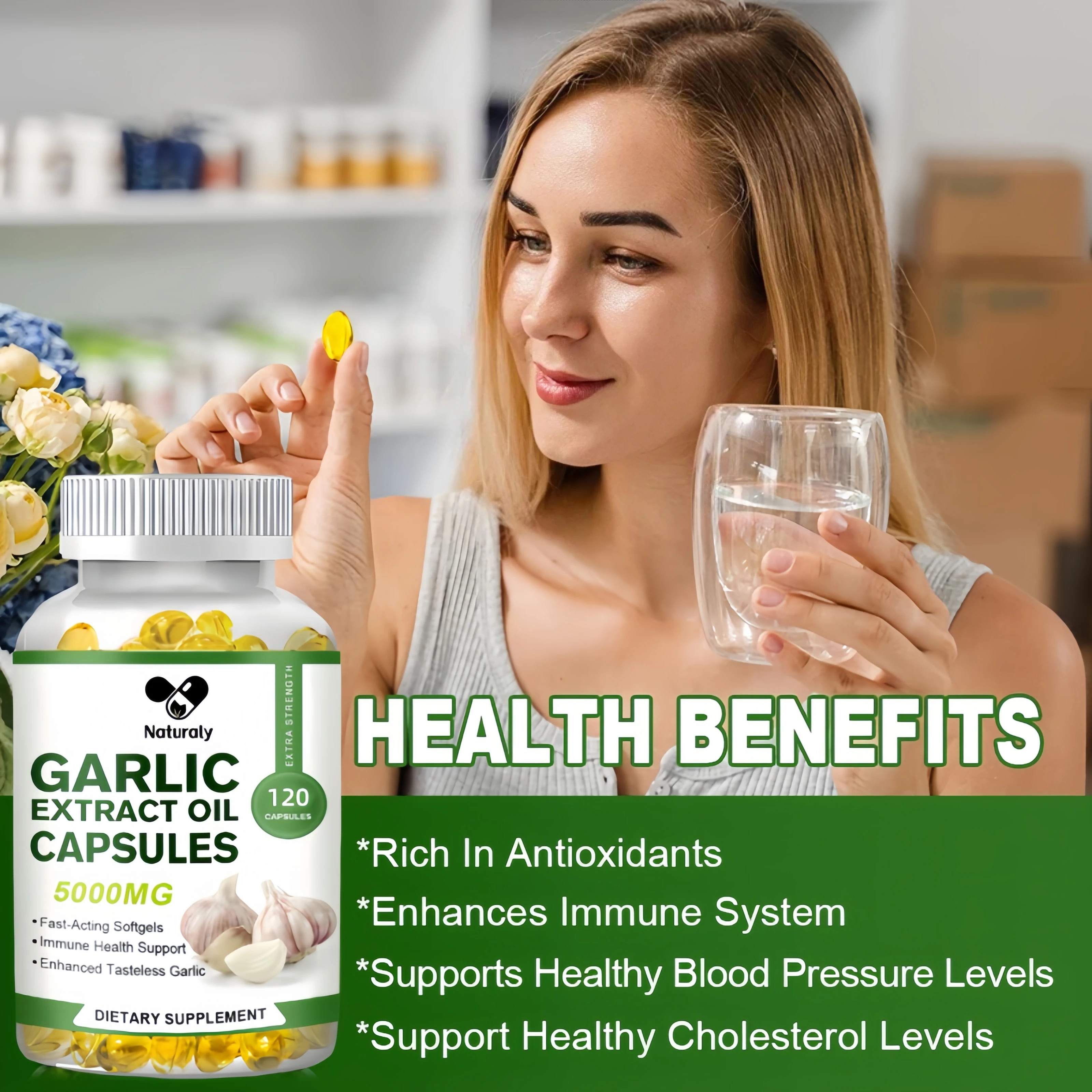 Garlic Oil Extract Capsule Immune and Cardiovascular Support Increase Glutathione Level Cellular Detox