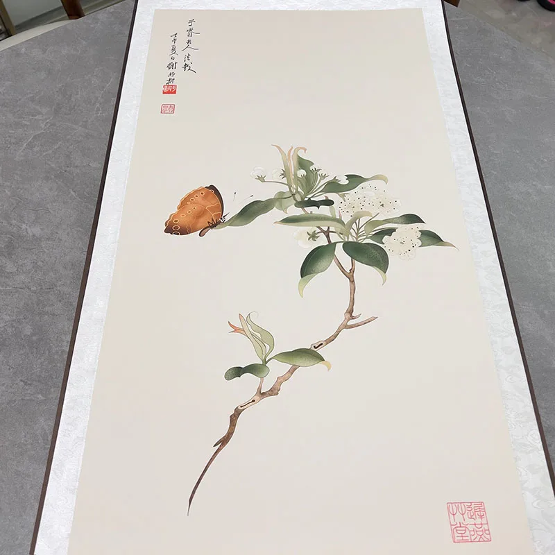 Chinese Osmanthus Flower Bird Calligraphy Art Scroll Painting Hanging Wall Decor for Living Room Home Office