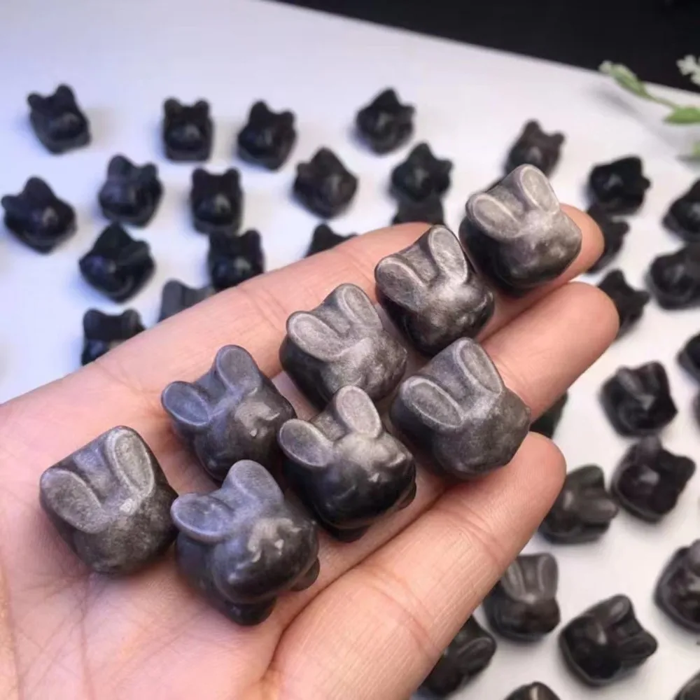 

3pc/Lot Natural Stone Silver Obsidian Rabbit Mini Carvings Crystals Healing Crytal Stone Craft Figurine Spiritual Products Gift