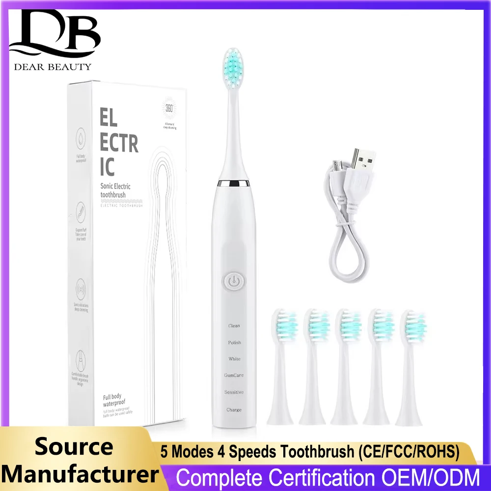 Toothbrush Electric USB Rechargeable Professional 5 Modes 4 Speeds Dental Care Waterproof Soft Bristles Teeth Whitening Gum