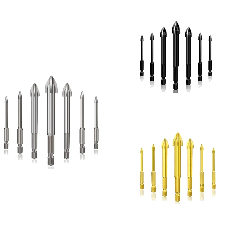 7 Piece Efficient Universal Tool,Multifunctional Cross Triple-Cornered Drill Bit Carbide Tip Spear Head(3-12 Mm)