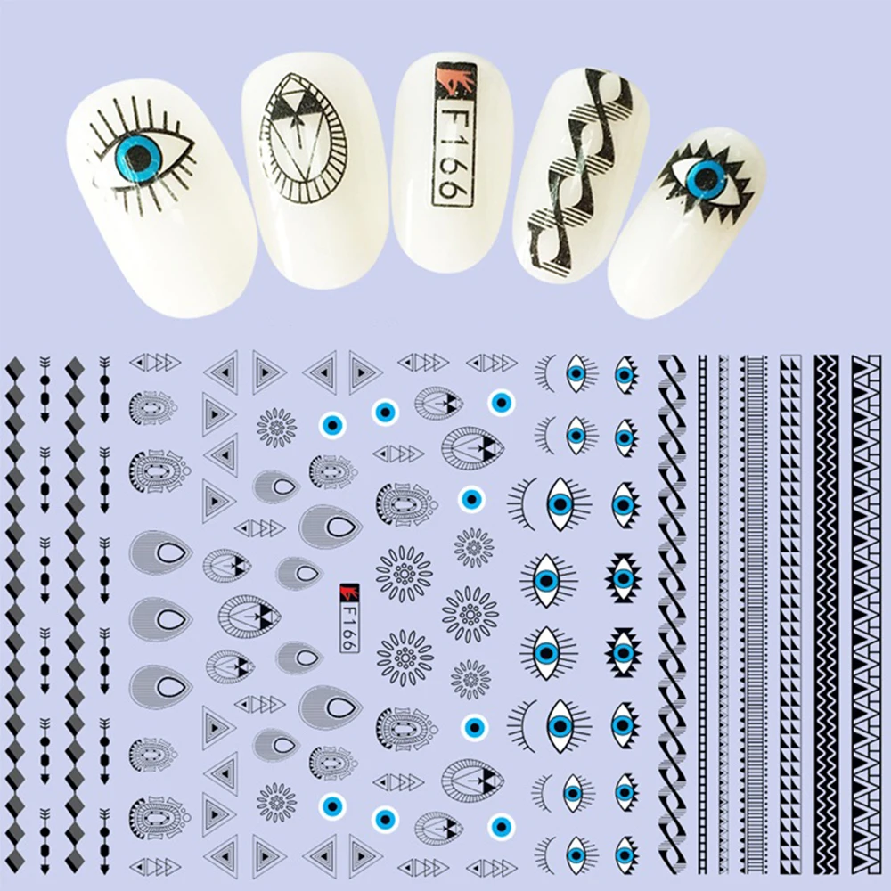 1 개 패션 패턴 눈 네일 슬라이더 아트 스티커 3D 혼합 색상 디자인 네일 아트 3D DIY 장식 데칼 팁 BEF166-573