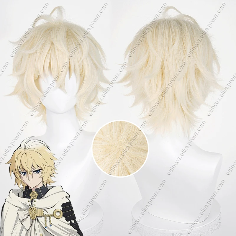

Mikaela Hyakuya Cosplay Wig 32cm Cream Gold Short Hair Heat Resistant Synthetic Wigs