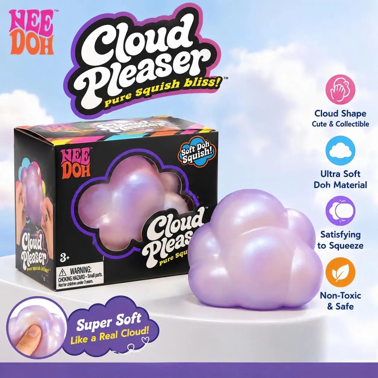 NeeDoh Cloud Pleaser Iridescent Pearl Cloud Squishy Fidget Toy Soft Fast Rebound Stress Squeeze Ball Sensory Toy Kids Adult Gift