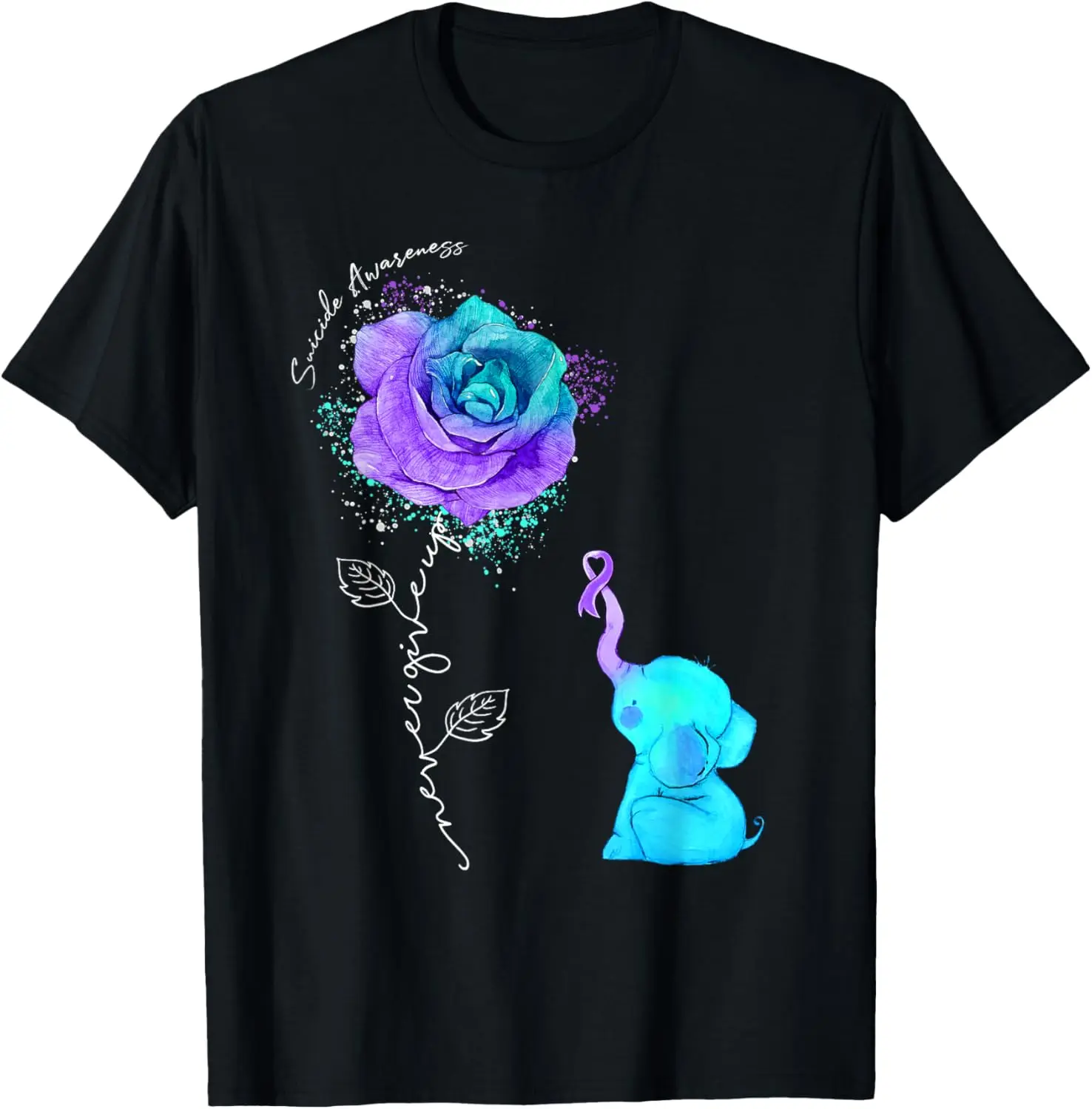 Suicide Prevention Awareness Flower Elephant Ribbon Tee T-Shirt