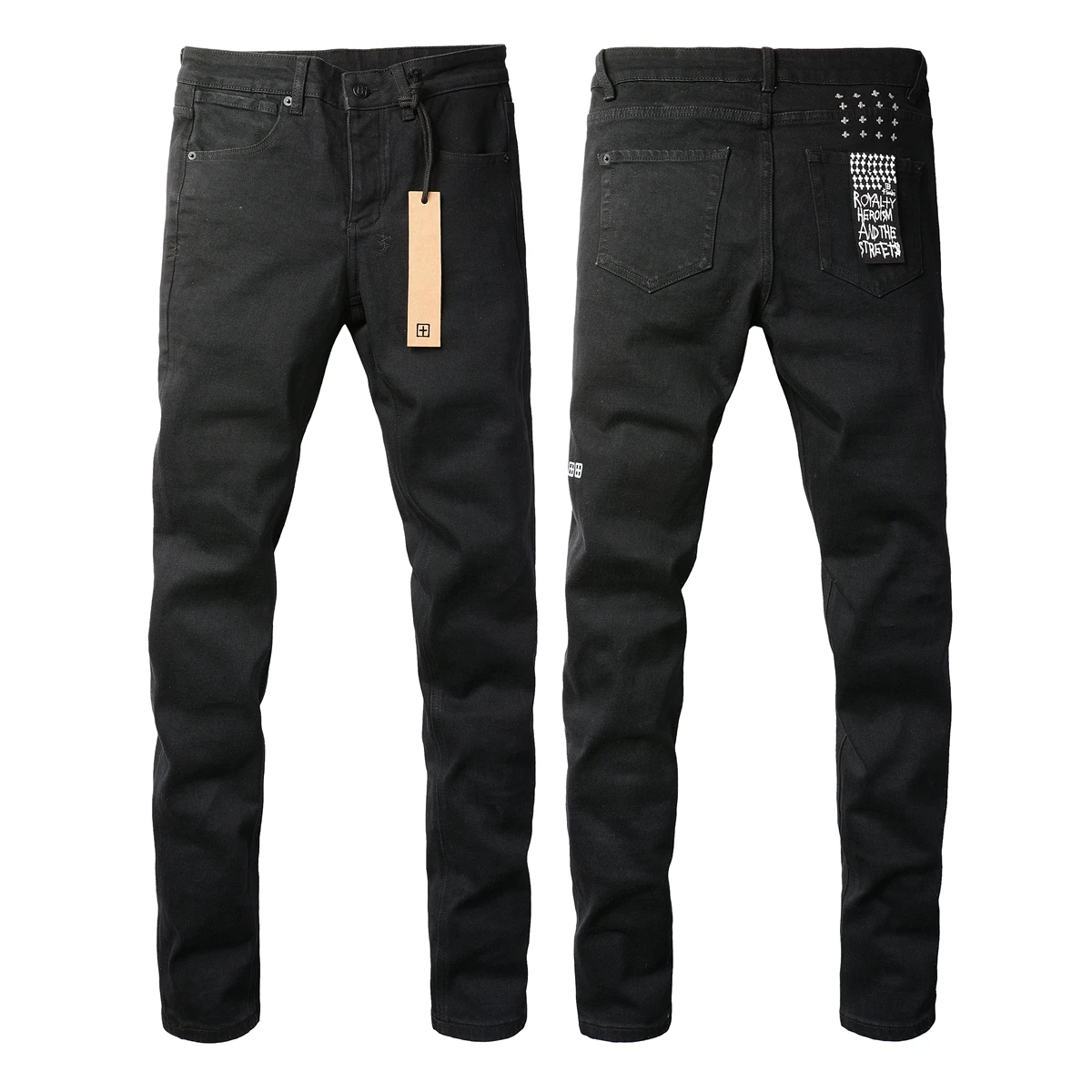 Moda marca cruzada hombres KSUBI Jeans Prue negro High Street pintura agujero tendencia pantalones vaqueros ajustados pantalones deshilachados rasgados 3004