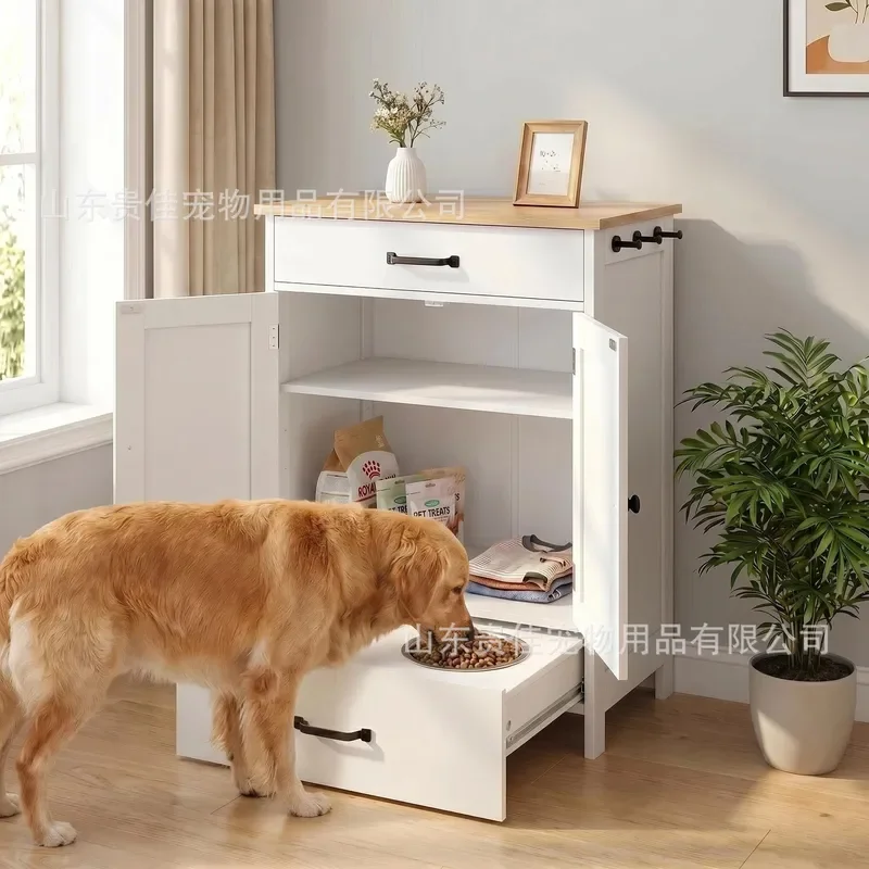 Wooden Pet Feeding Cabinet With Anti Knock Stainless Steel Bowl Dog Food Storage Box Pet Feeder Station For Dogs Cats