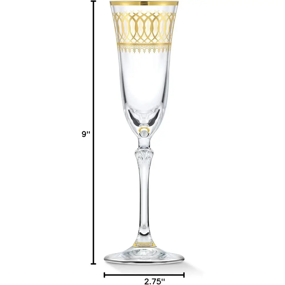 Emished Champagne Lutes with Gold Rings, Set of 4
