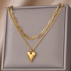 Heart Pendant Necklace for Women Girls 316L Stainless Steel Choker Necklaces Aesthetic Handmade Jewelry Accessories Free Gifts