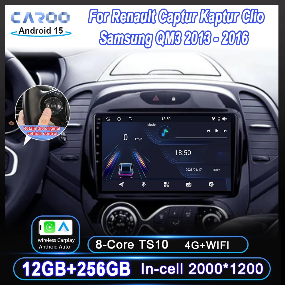 

Android 15 Stereo Carplay For Renault Captur Kaptur Clio Samsung QM3 2013 2014 2015 2016 Auto GPS Radio Navigation Head Unit 4G