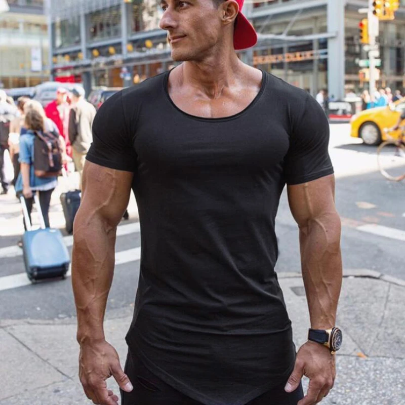 Jednokolorowa męska koszulka sportowa do biegania Topy bawełniane Oddychająca koszulka z krótkim rękawem Slim Fit Gym Bodybuilding Fitness Training Shirt