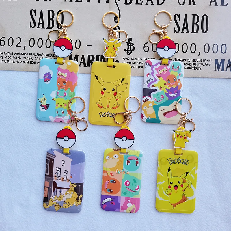 Pokemon Retractable Card Holder for Kids Student Anime Character Pikachu Psyduck Printed Kawaii Meal Card Bag Cover Small Gift